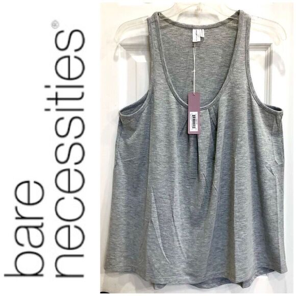 BARE NECESSITIES - NWT - L Sz L - Rouched Neck Jersey Tank Top in Heather Grey - Picture 1 of 7